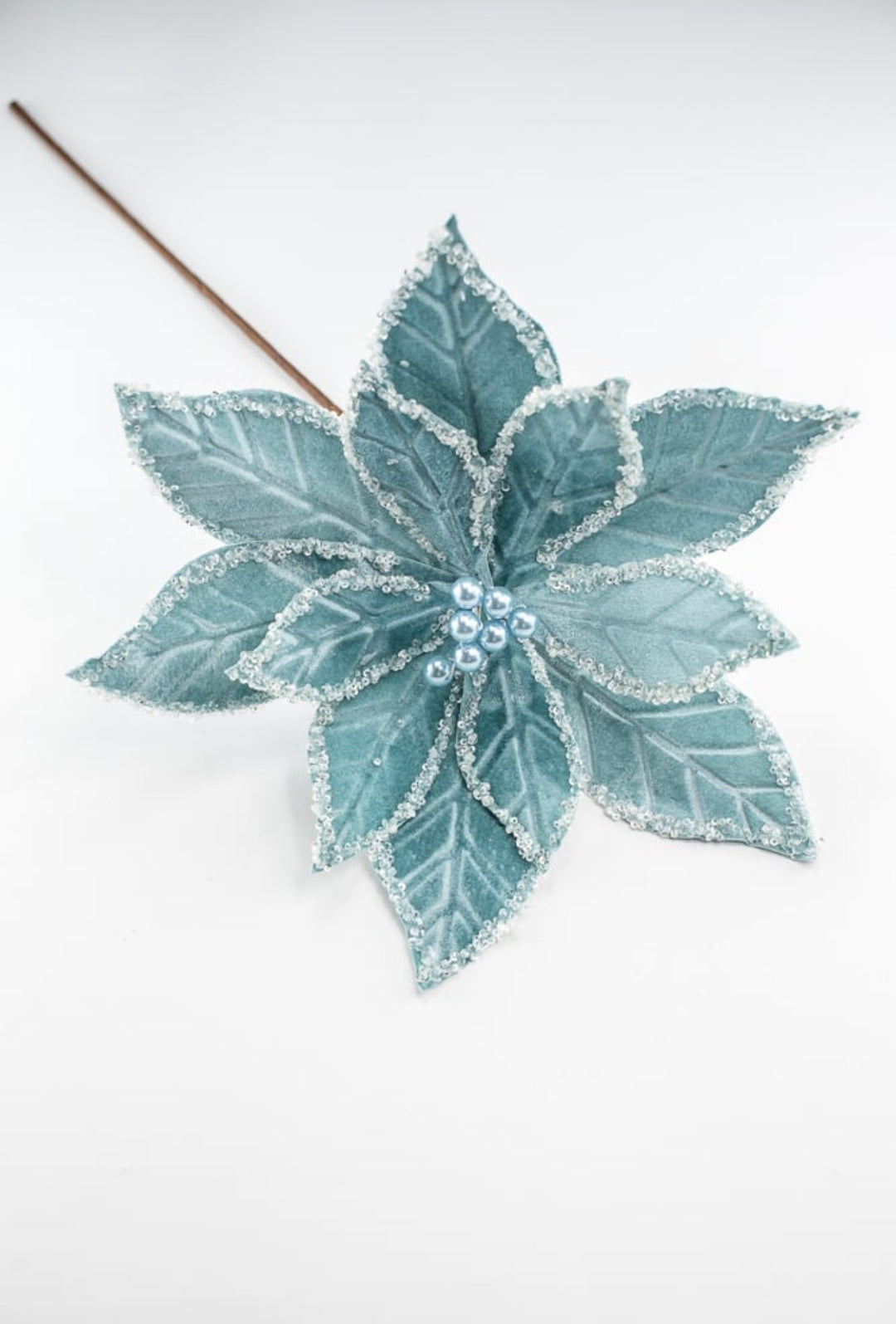 Velvet poinsettia stem - blue - Greenery Market187499