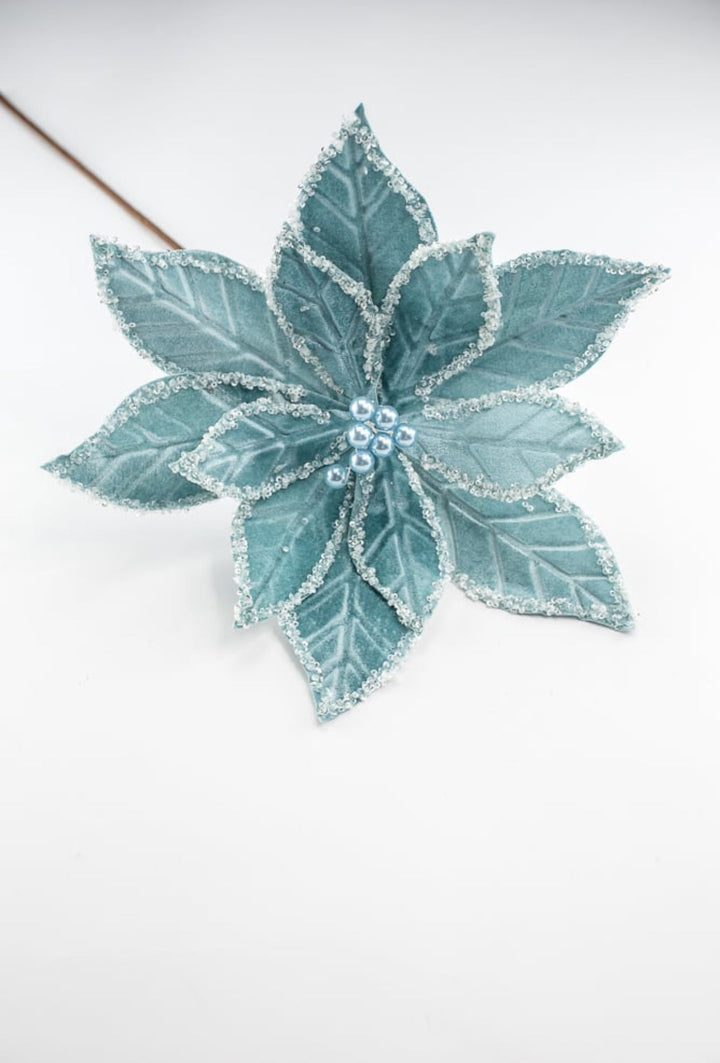 Velvet poinsettia stem - blue - Greenery Market187499