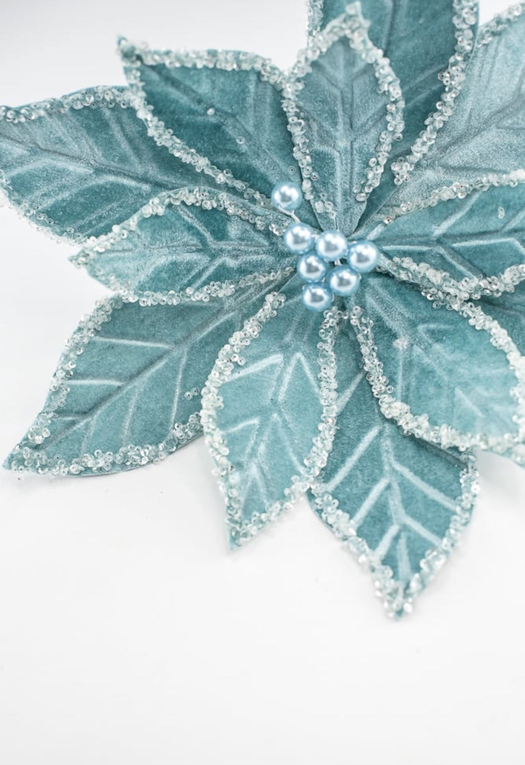 Velvet poinsettia stem - blue - Greenery Market187499