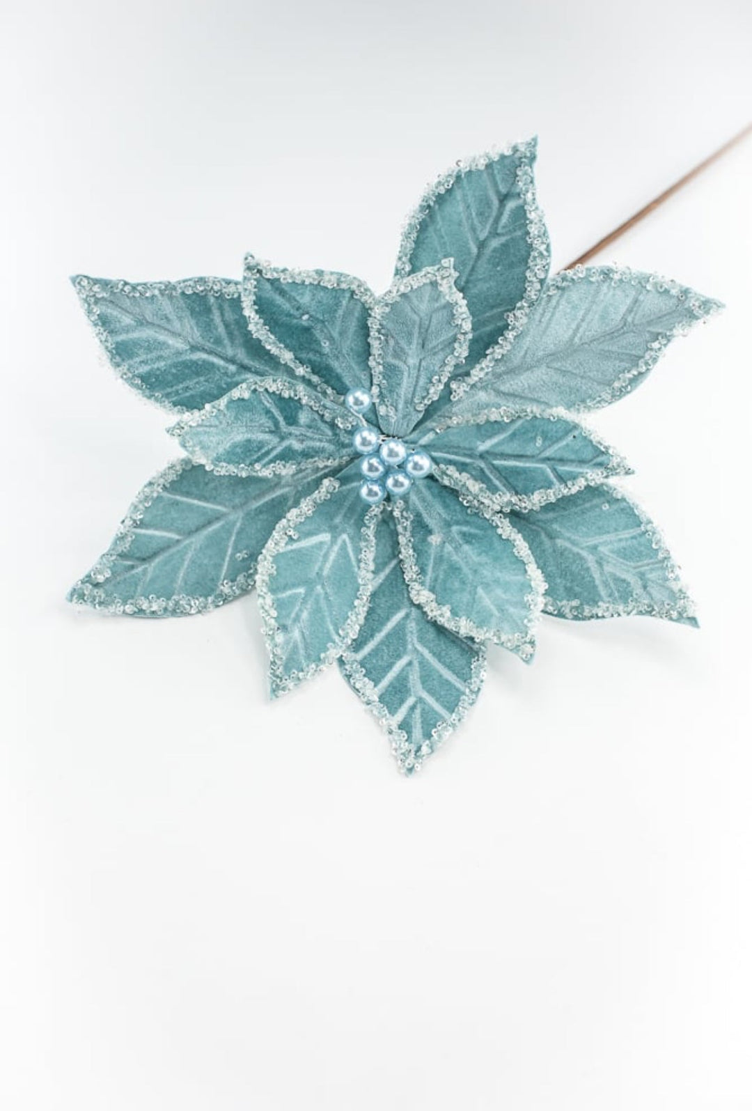 Velvet poinsettia stem - blue - Greenery Market187499