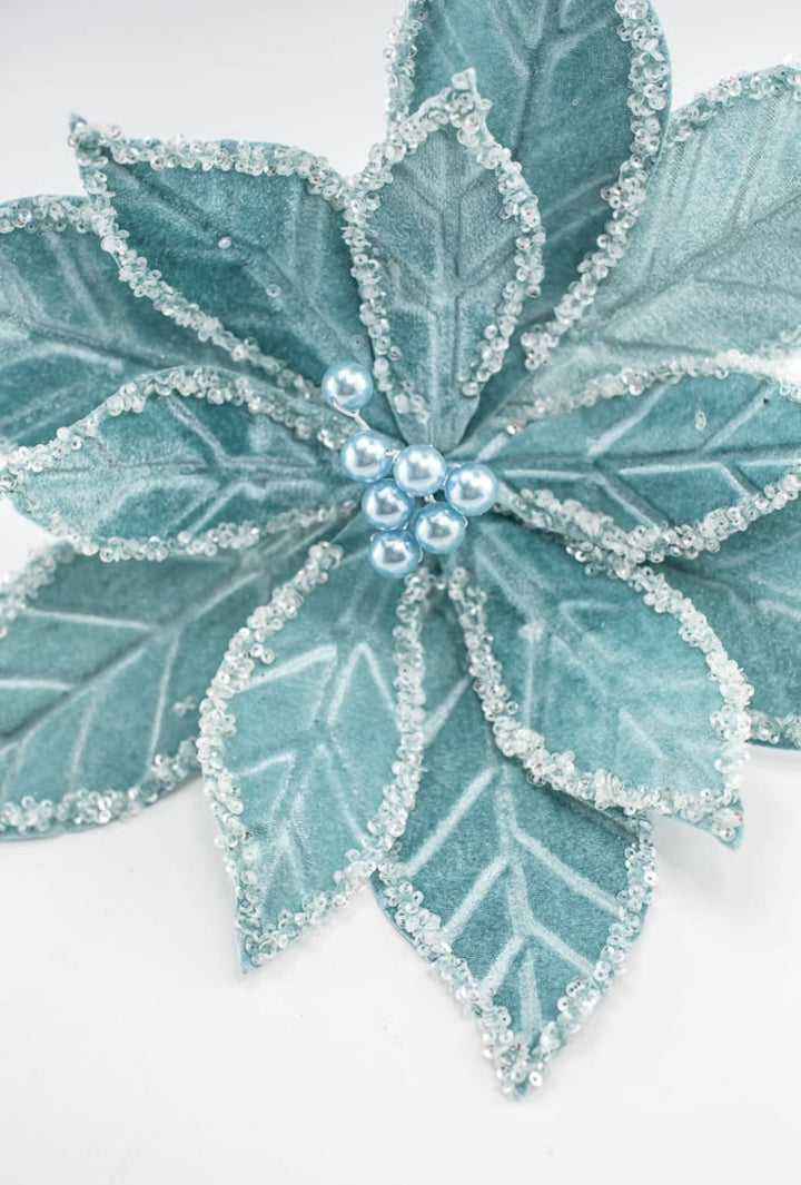 Velvet poinsettia stem - blue - Greenery Market187499