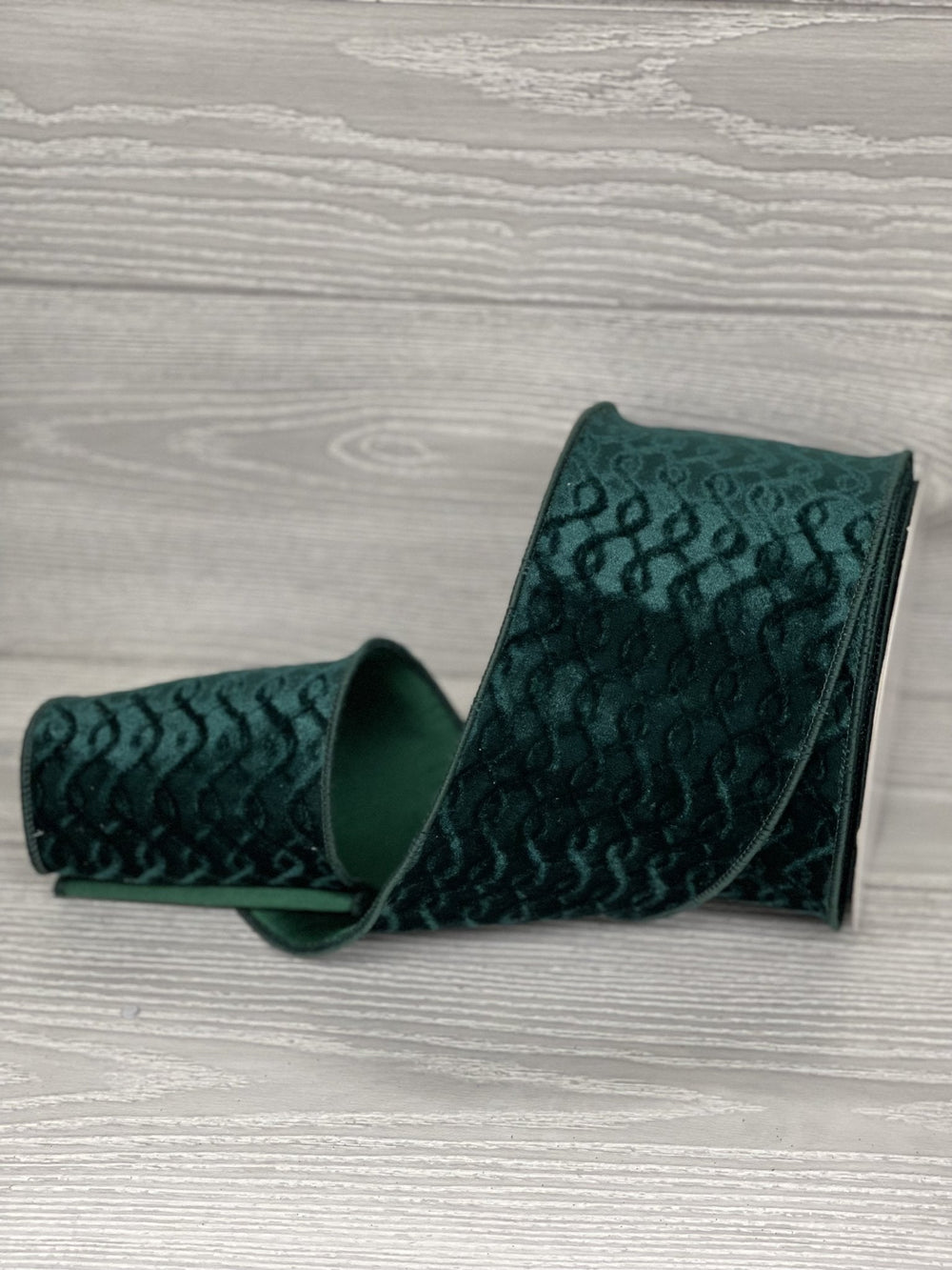 Velvet with dupion back - hunter green - 4” - Greenery Marketwired ribbonMTX67841