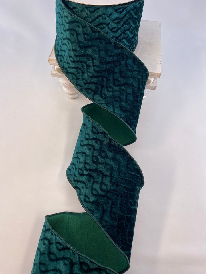 Velvet with dupion back - hunter green - 4” - Greenery Marketwired ribbonMTX67841