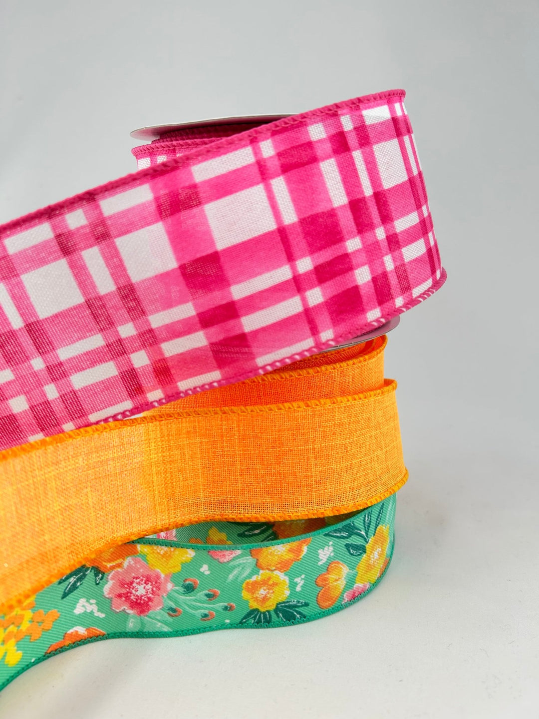 Vibrant Orange And Pink Floral bow bundle x 3 wired ribbons - Greenery MarketWired ribbonPinkOrangeX3