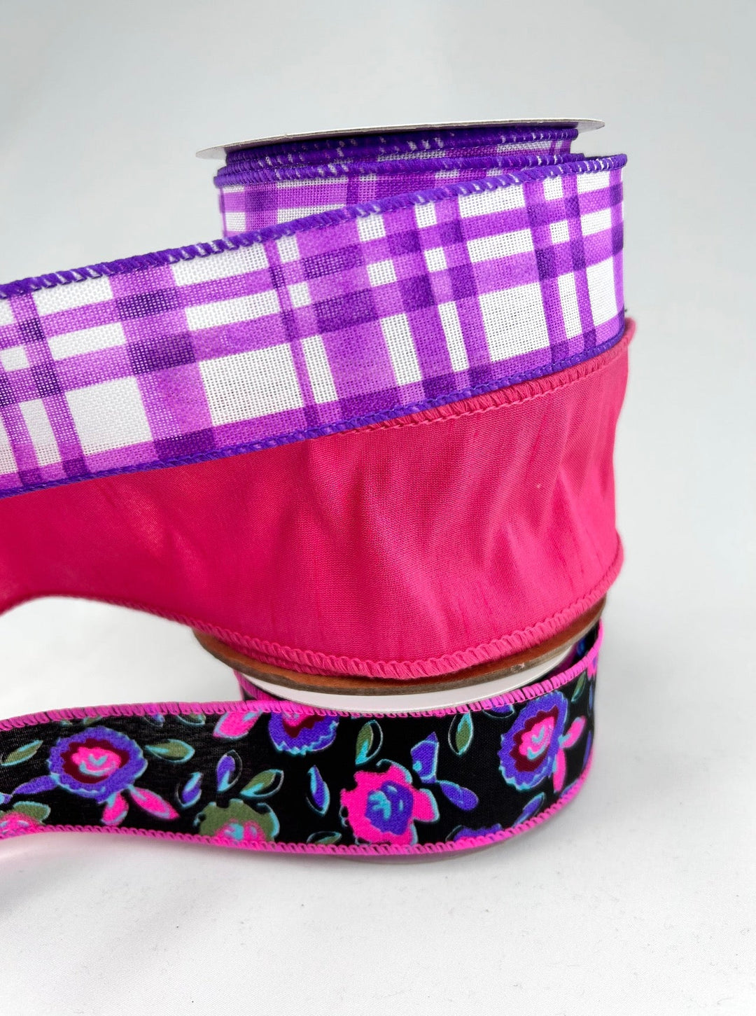 Vibrant Purple Flower Bow Bundle x 3 wired ribbons - Greenery MarketWired ribbonVibrantPinkx3