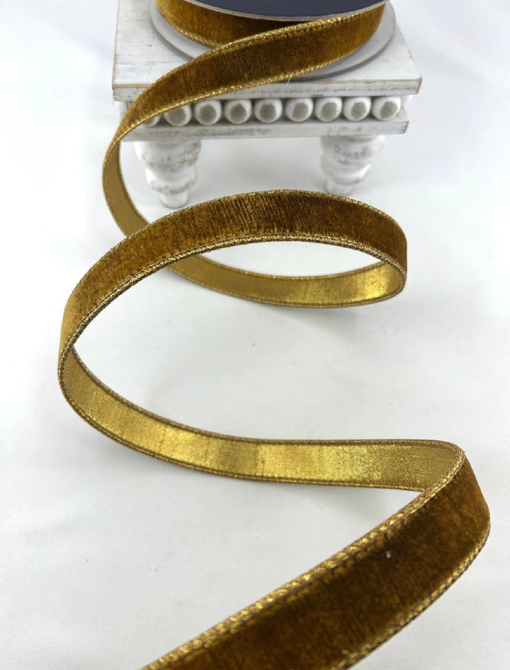 Vintage gold plush velvet luster 1” farrisilk wired ribbon - Greenery MarketRibbons & TrimRV001-09