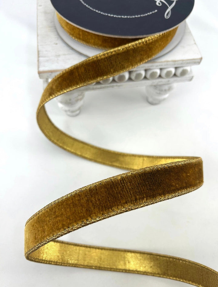 Vintage gold plush velvet luster 1” farrisilk wired ribbon - Greenery MarketRibbons & TrimRV001-09
