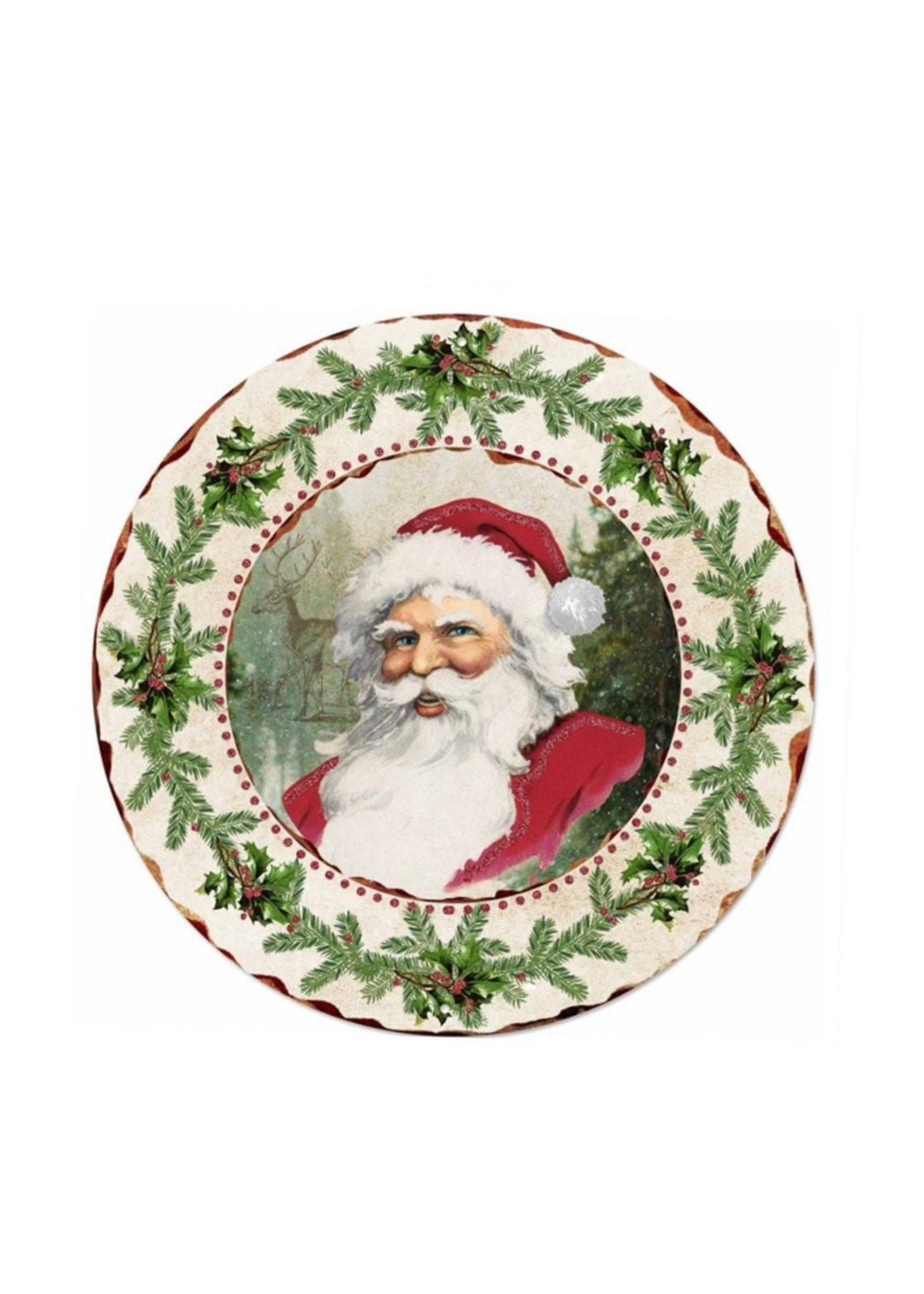 Vintage Santa metal round 12” sign - Greenery MarketSeasonal & Holiday DecorationsMD0739