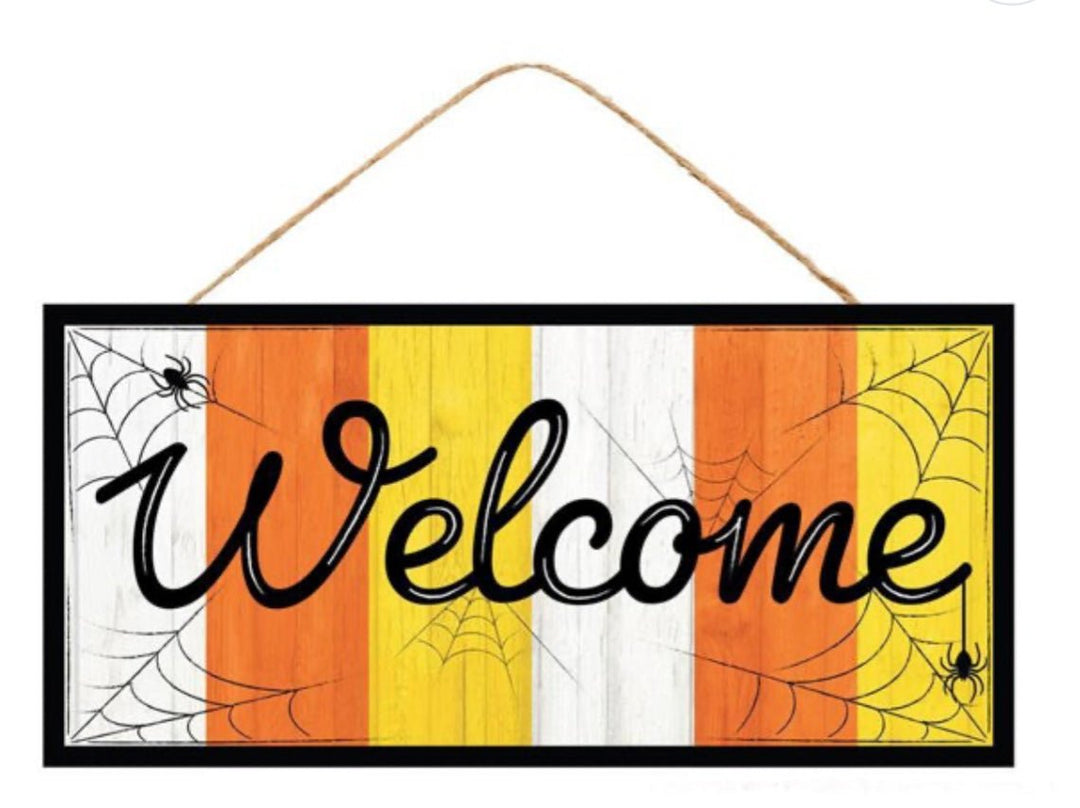 Welcome candy corn and web sign - Greenery Marketsigns for wreathsAP7347