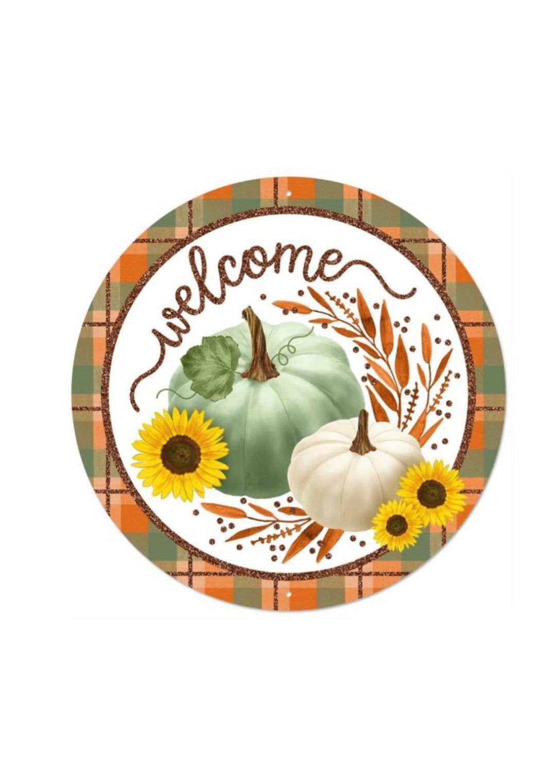 Welcome Fall, sage pumpkin round metal sign 12” - Greenery MarketSeasonal & Holiday DecorationsMD096743