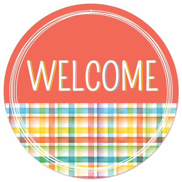 Welcome Watercolor Plaid Sign - 12" - Greenery MarketNovelty SignsMD155050