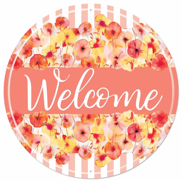 Welcome With Abstract Florals Sign - 12" - Greenery MarketNovelty SignsMD1721E5