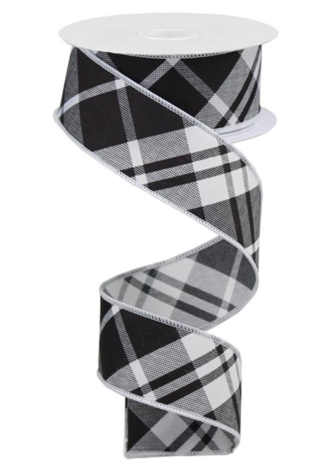 White and Black plaid wired ribbon, 1.5” - Greenery Marketwired ribbonRGB105027