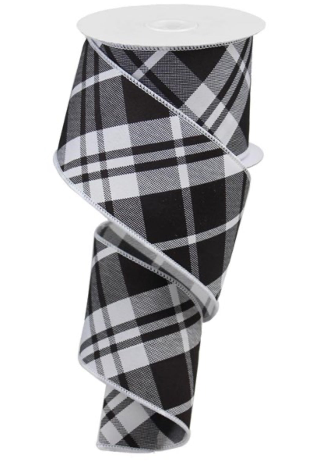 White and Black plaid wired ribbon, 2.5” - Greenery Marketwired ribbonRGB105127