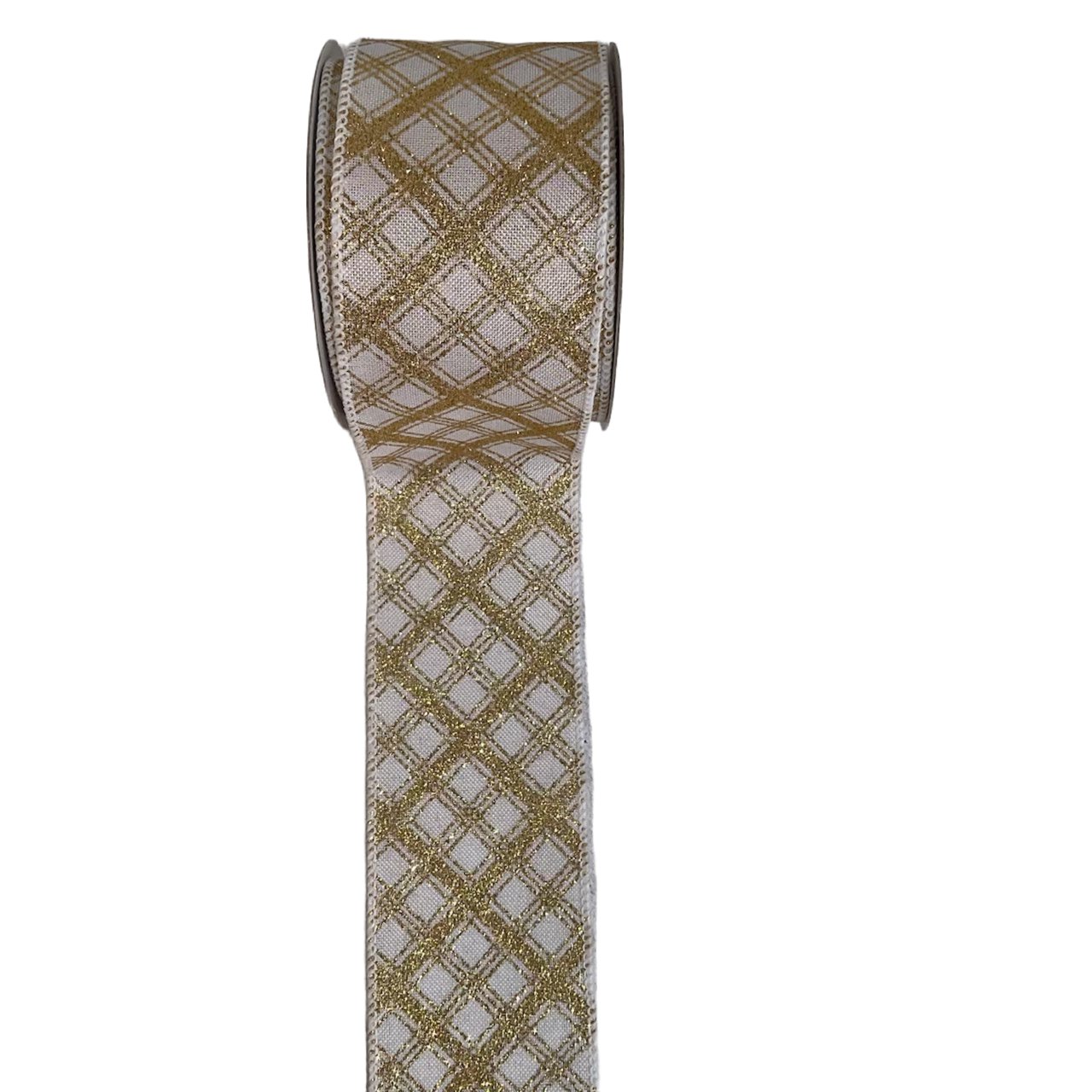 White and gold diamond plaid wired ribbon 2.5” - Greenery MarketRibbons & Trim179247