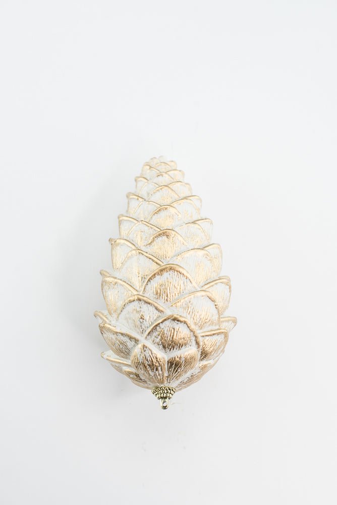 White and Gold Hanging Pine Cone - Greenery Market32181-WTGD