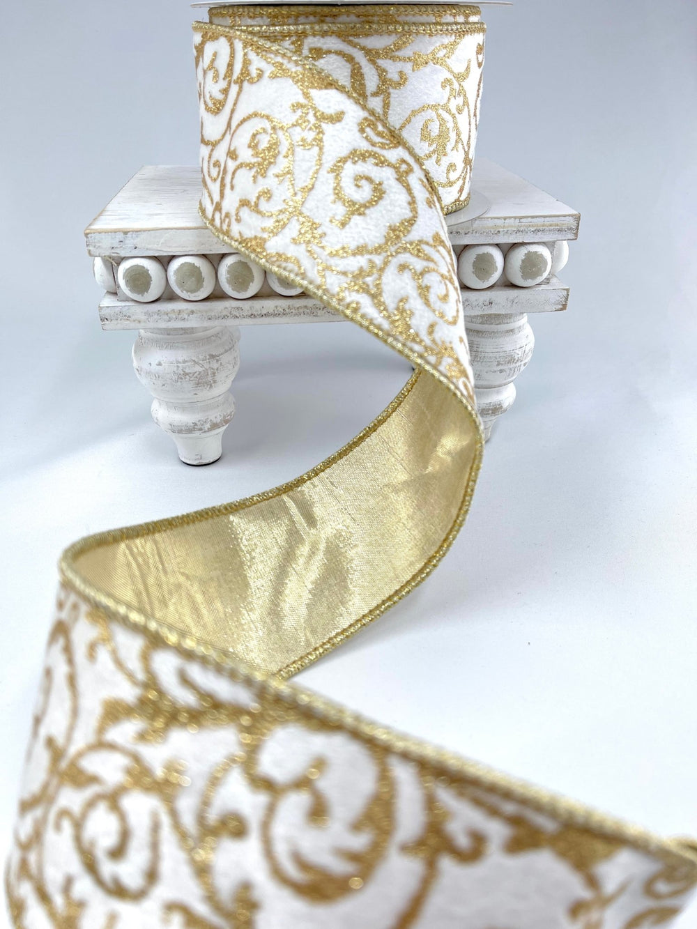 White and gold scroll wired ribbon 2.5” - Greenery MarketRibbons & TrimMTX69491 WHGD