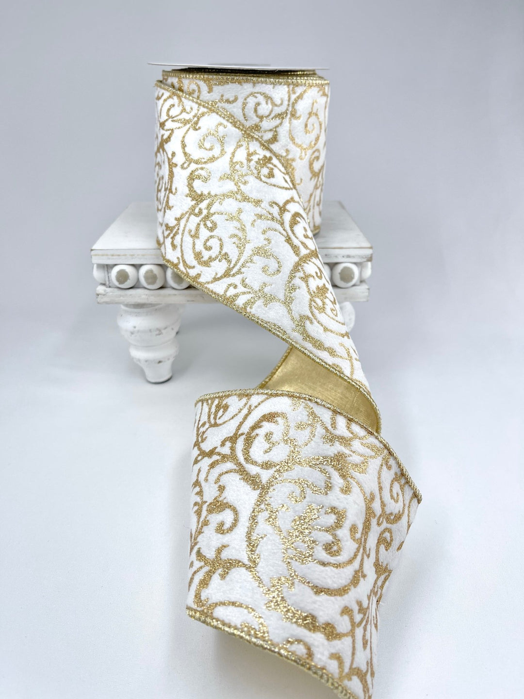 White and gold scroll wired ribbon 4” - Greenery MarketRibbons & TrimMTX69492 WHGD