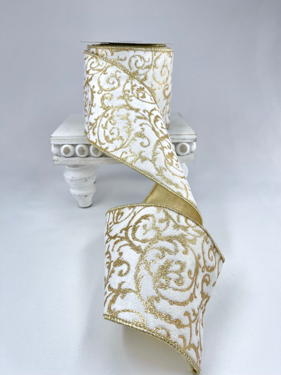 White and gold scroll wired ribbon 4” - Greenery MarketRibbons & TrimMTX69492 WHGD