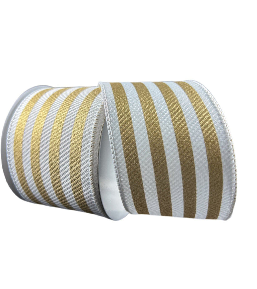 White and gold stripe wired ribbon 2.5” - Greenery MarketWinter and Christmas72415 - 40 - 40