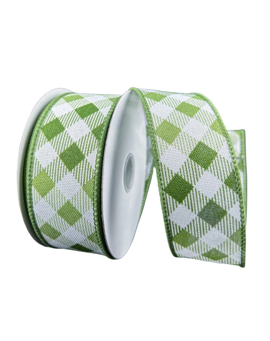 White and moss green diamond wired ribbon - Greenery Marketwired ribbon42464 - 09 - 08