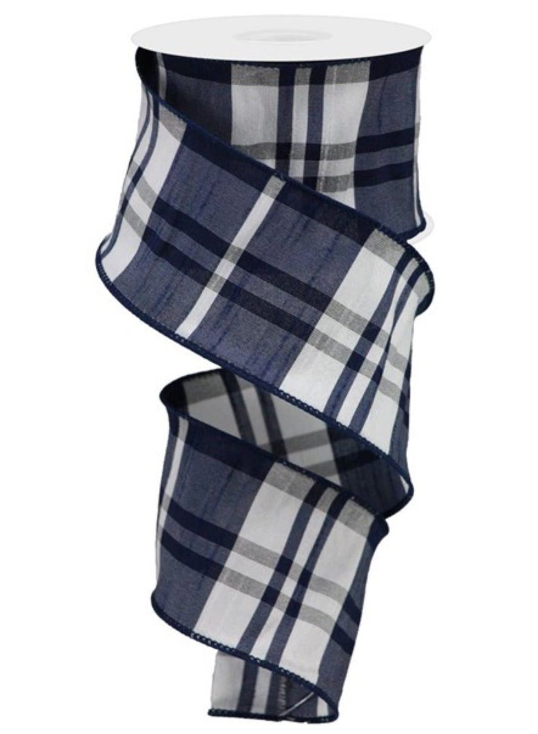 White and navy blue plaid, 2.5” wired ribbon - Greenery MarketWired ribbonRGA123419