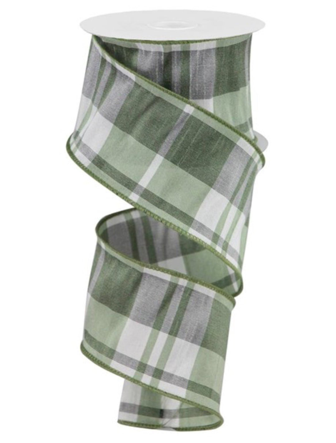 White and sage green plaid, 2.5” wired ribbon - Greenery MarketWired ribbonRGA1234KL