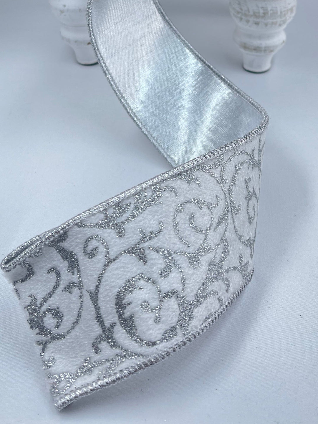 White and silver scroll wired ribbon 2.5” - Greenery MarketRibbons & TrimMTX69491 WHSI