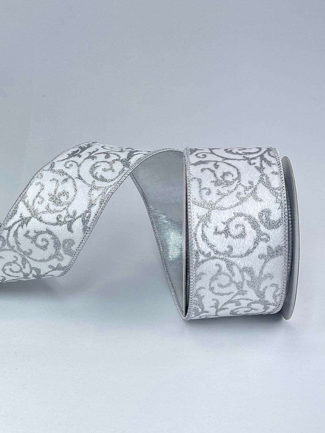 White and silver scroll wired ribbon 2.5” - Greenery MarketRibbons & TrimMTX69491 WHSI