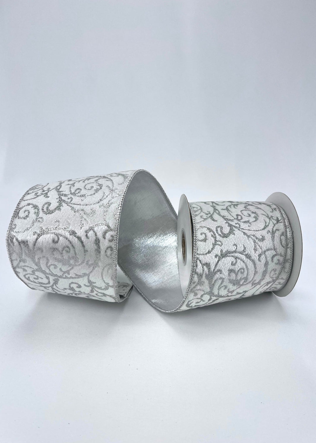 White and silver scroll wired ribbon 4” - Greenery MarketRibbons & TrimMTX69492 WHSI