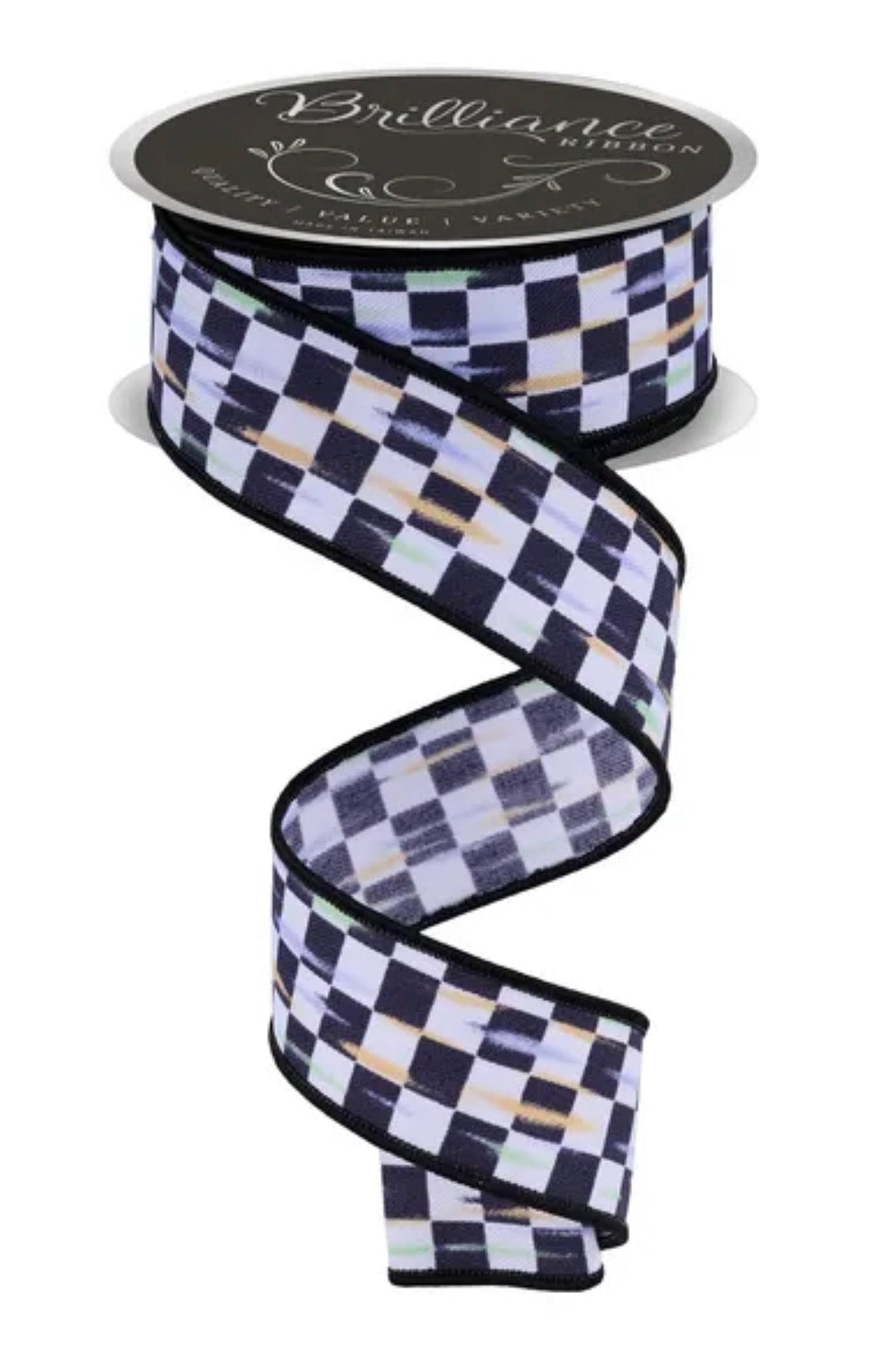 White & Black Mini Antique Checkerboard Ribbon - 1.5" - Greenery MarketLS3146L6