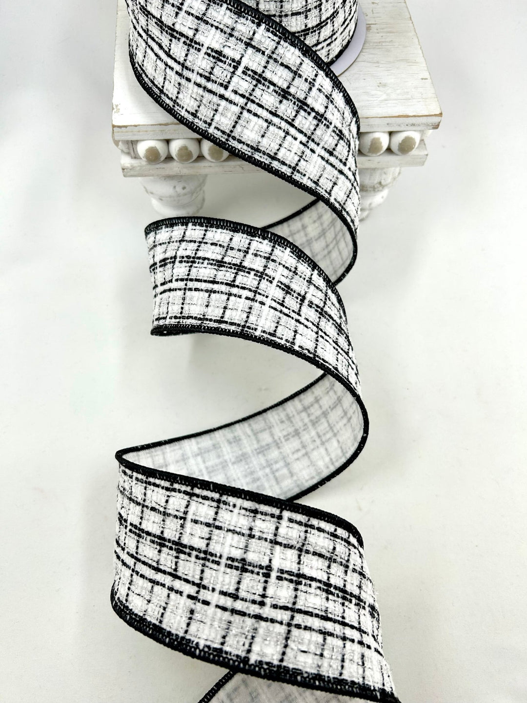 White & Black Wired Tweed Ribbon - 2.5" - Greenery MarketWired Ribbon215274
