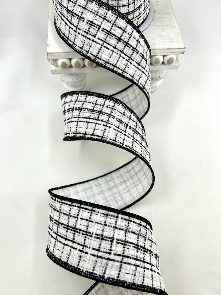 White & Black Wired Tweed Ribbon - 2.5" - Greenery MarketWired Ribbon215274