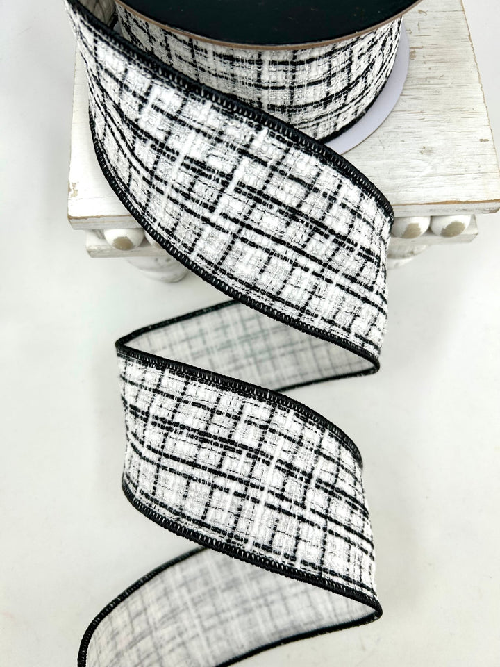 White & Black Wired Tweed Ribbon - 2.5" - Greenery MarketWired Ribbon215274