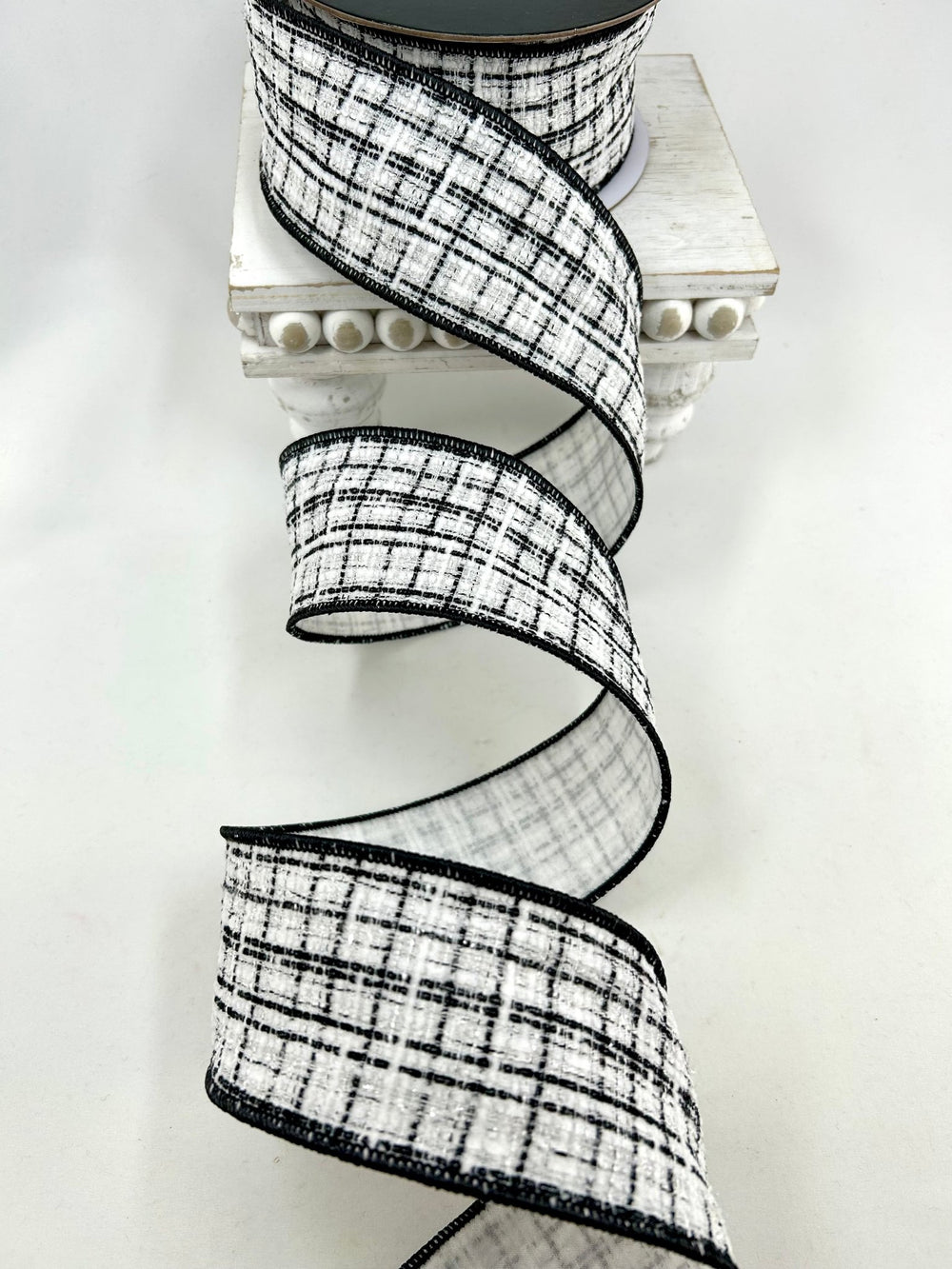 White & Black Wired Tweed Ribbon - 2.5" - Greenery MarketWired Ribbon215274
