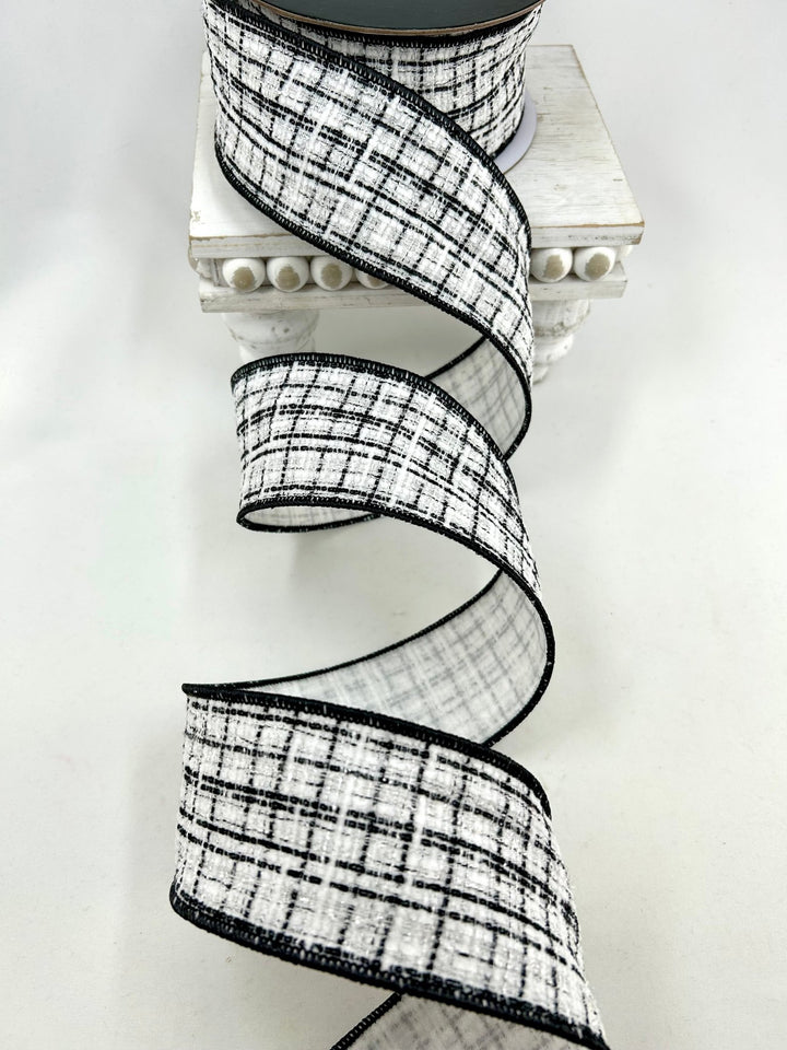 White & Black Wired Tweed Ribbon - 2.5" - Greenery MarketWired Ribbon215274