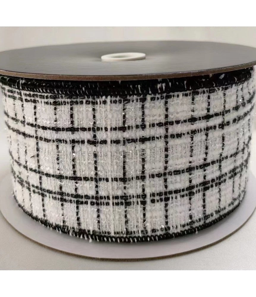 White & Black Wired Tweed Ribbon - 2.5" - Greenery MarketWired Ribbon215274