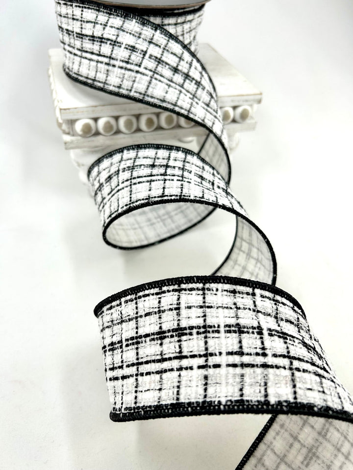 White & Black Wired Tweed Ribbon - 2.5" - Greenery MarketWired Ribbon215274