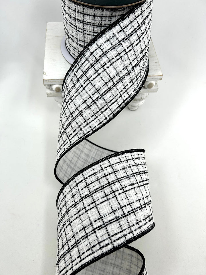 White & Black Wired Tweed Ribbon - 4" - Greenery MarketWired Ribbon215277