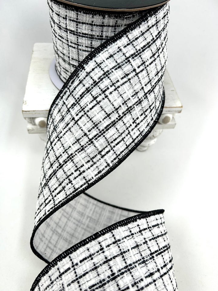 White & Black Wired Tweed Ribbon - 4" - Greenery MarketWired Ribbon215277