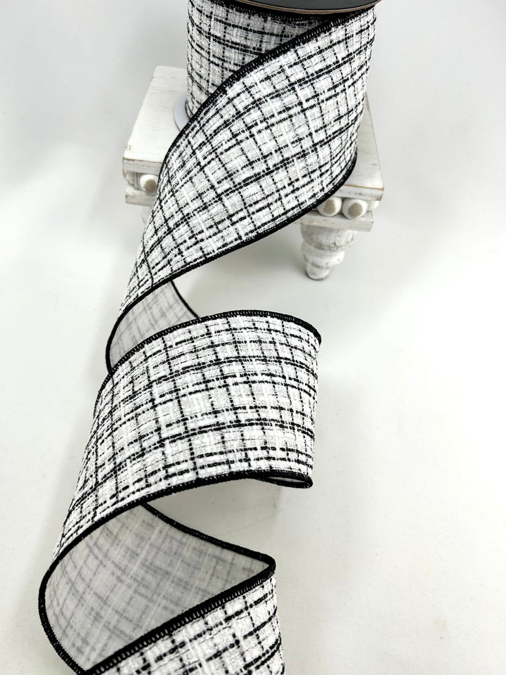 White & Black Wired Tweed Ribbon - 4" - Greenery MarketWired Ribbon215277