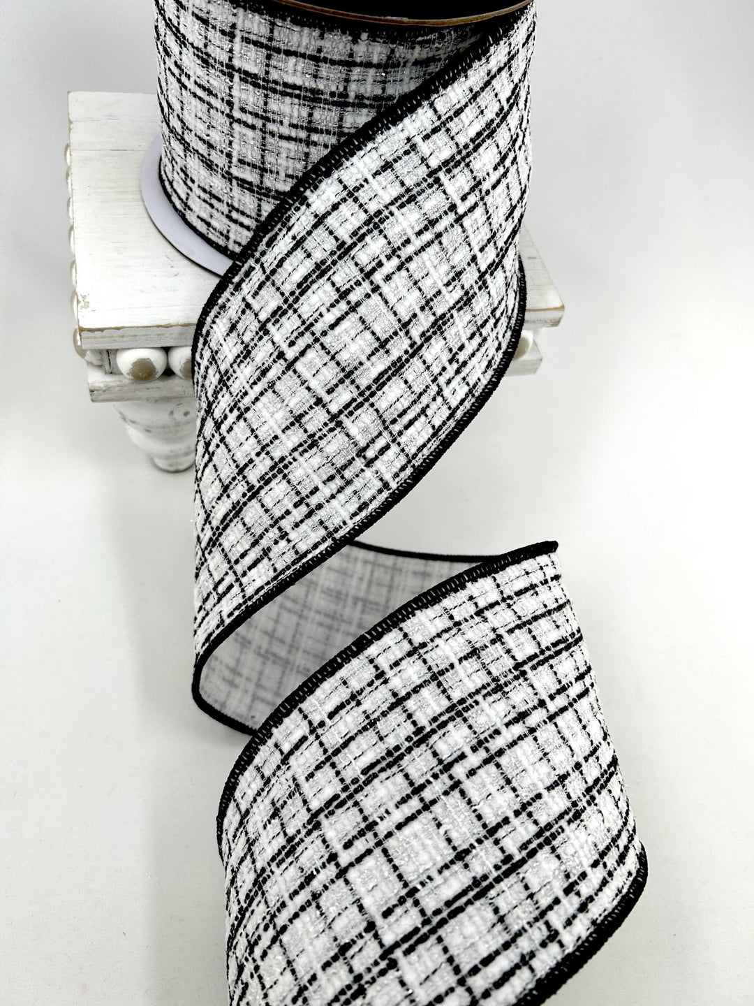 White & Black Wired Tweed Ribbon - 4" - Greenery MarketWired Ribbon215277