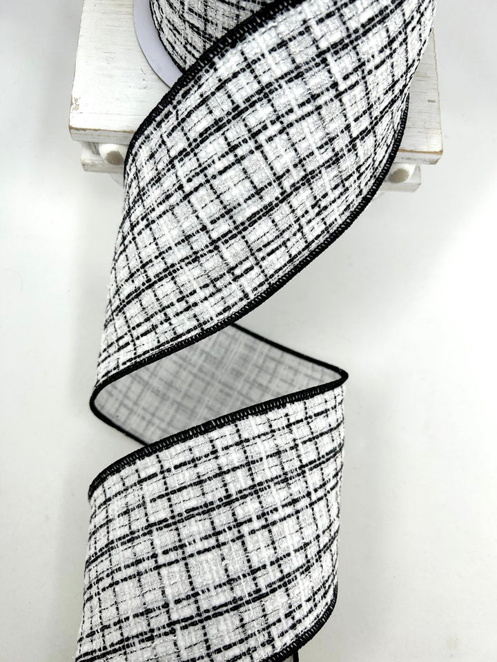 White & Black Wired Tweed Ribbon - 4" - Greenery MarketWired Ribbon215277