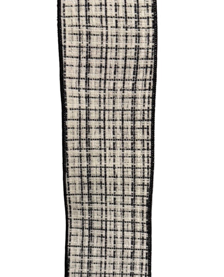 White & Black Wired Tweed Ribbon - 4" - Greenery MarketWired Ribbon215277