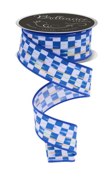White & Blue Mini Antique Checkerboard Ribbon - 1.5" - Greenery MarketLS3146WR