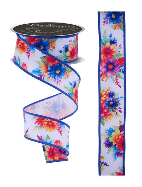 White & Bright Multi Bright Flowers Ribbon - 1.5" - Greenery MarketLS1174TA