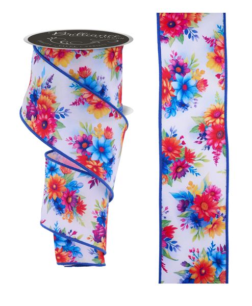 White & Bright Multi Bright Flowers Ribbon - 2.5" - Greenery MarketWired RibbonLS1175TA