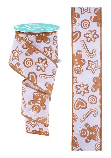 White, Brown, & Tan Gingerbread Ribbon - 2.5" - Greenery MarketWired RibbonRGH136527