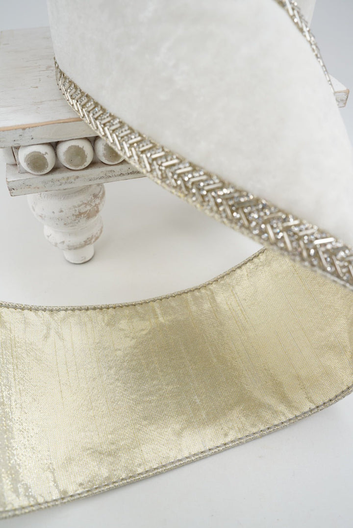 White Chevron Crystals Farrisilk Wired Ribbon - 4" - Greenery MarketRK813-43
