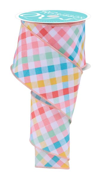 White, Coral, Yellow, Teal, & Mint Multicolor Plaid Ribbon - 2.5" - Greenery MarketWired RibbonRGH11598K